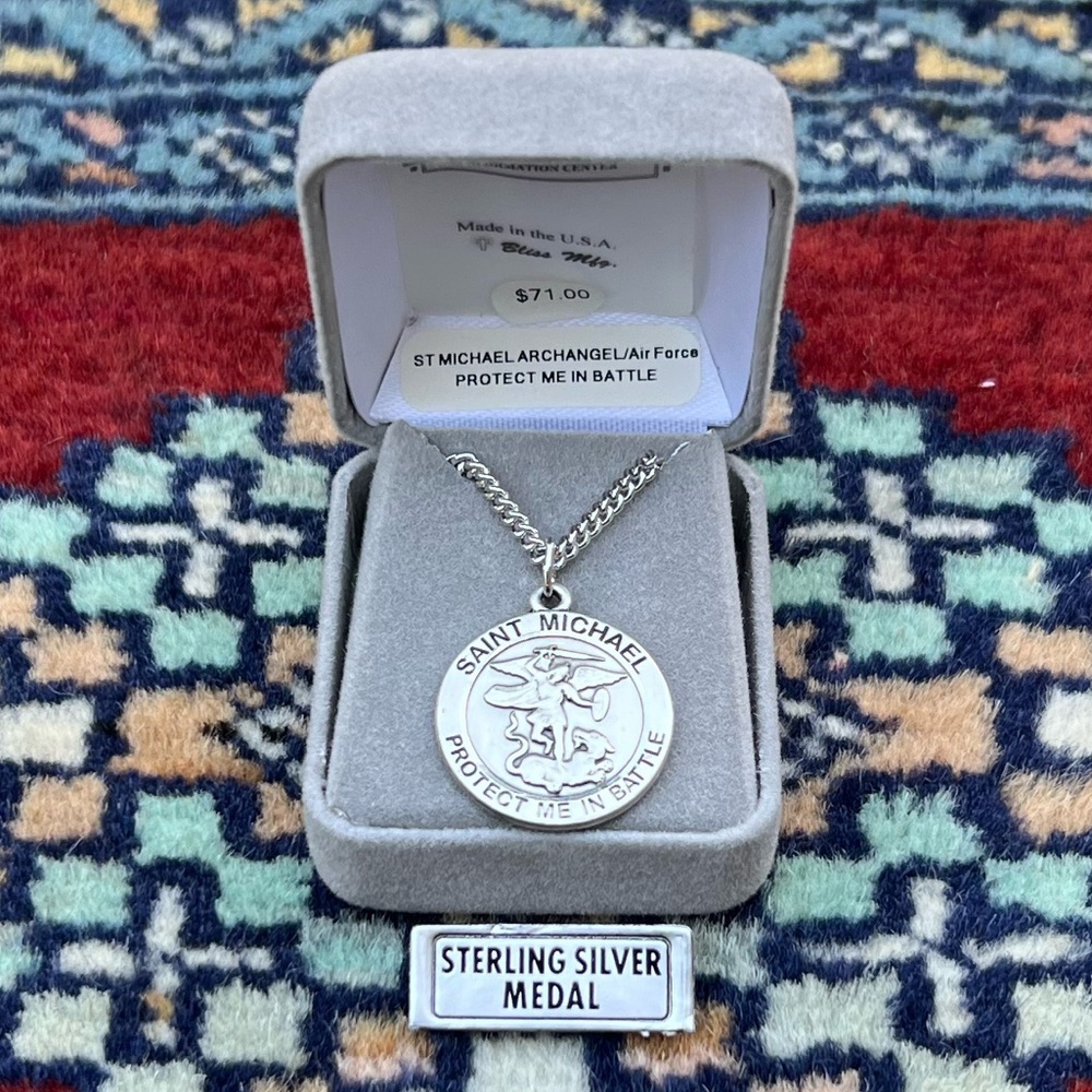 St. Michael Archangel Air Force Sterling Silver Religious Medallion Necklace